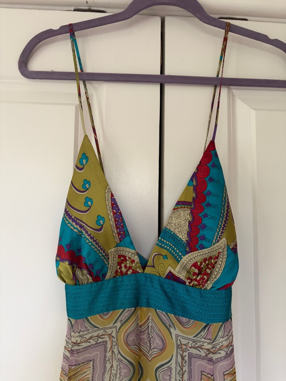 Boho V-Neck Maxi Dress in Teal and Multicolor